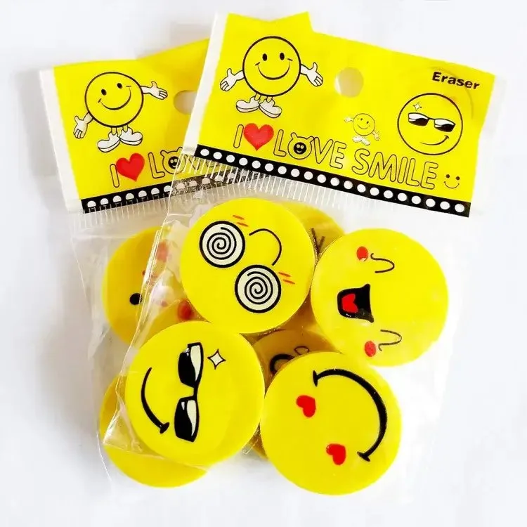 Emoji Pencil Erasers Yellow Color For Children 4pcs