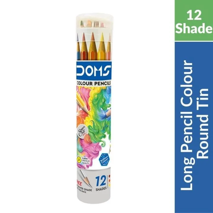 DOMS 12 Shade Long Color Pencil Round Tin